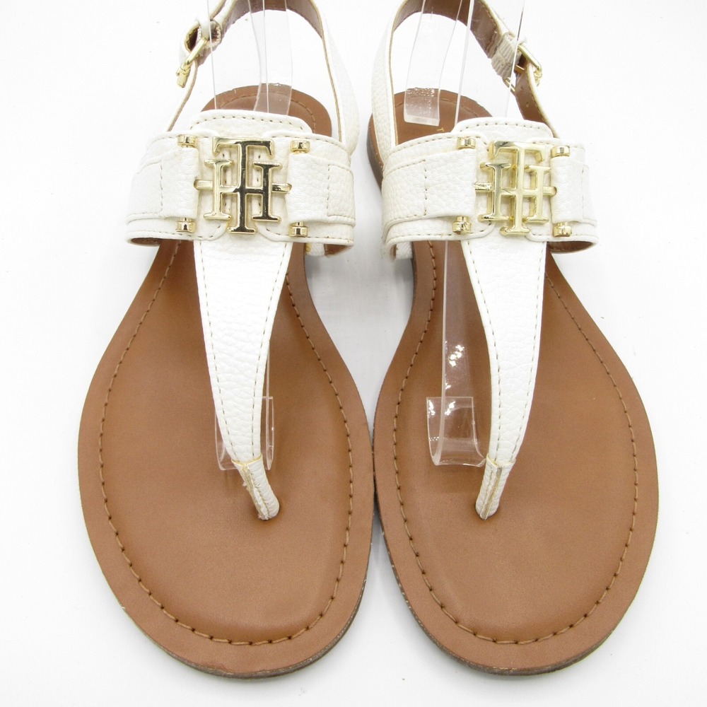 Tommy Hilfiger Slingback Sandal White Logo Thong Pebble Finish Size 7M